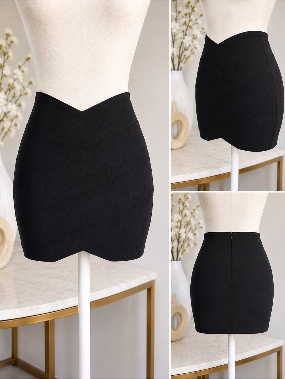 Black V-Waist Bodycon Mini Skirt size XS